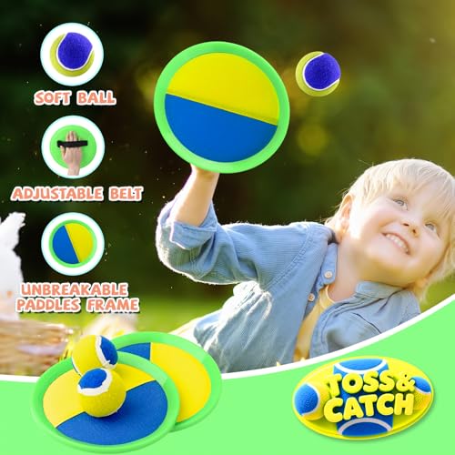 Aunnitery Outdoor Toss and Catch Game Set - 4 Paddles & 3 Balls for Beach, Backyard, Family Fun