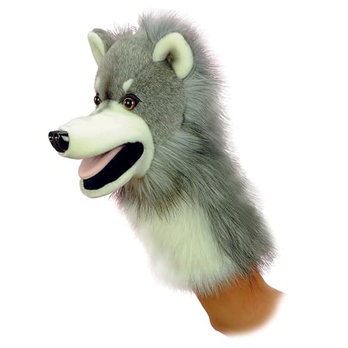 Aurora Interactive Hand Puppet Wolfgang – Soft Wolf Plush Toy for Storytelling, Gray 9 Inch