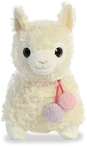 Aurora Llama Drama 11-Inch Coconut Plush – Soft, Overstuffed Creamy White Llama with Pom Pom Collar