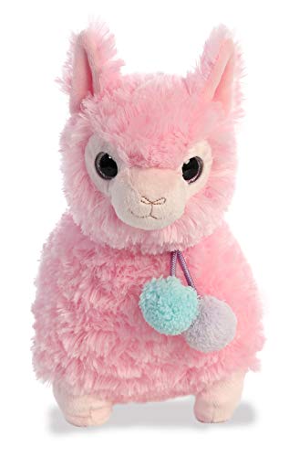 Aurora Llama Drama Plush Toy - 11 Inch Pink Lychee Llama with Pom Pom Collar