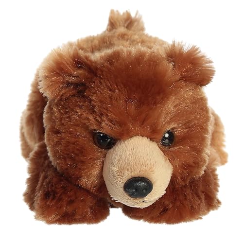 Aurora Mini Flopsie Grizzly Bear – 9-Inch Soft Plush Stuffed Animal, Belly-Down Design for All Ages