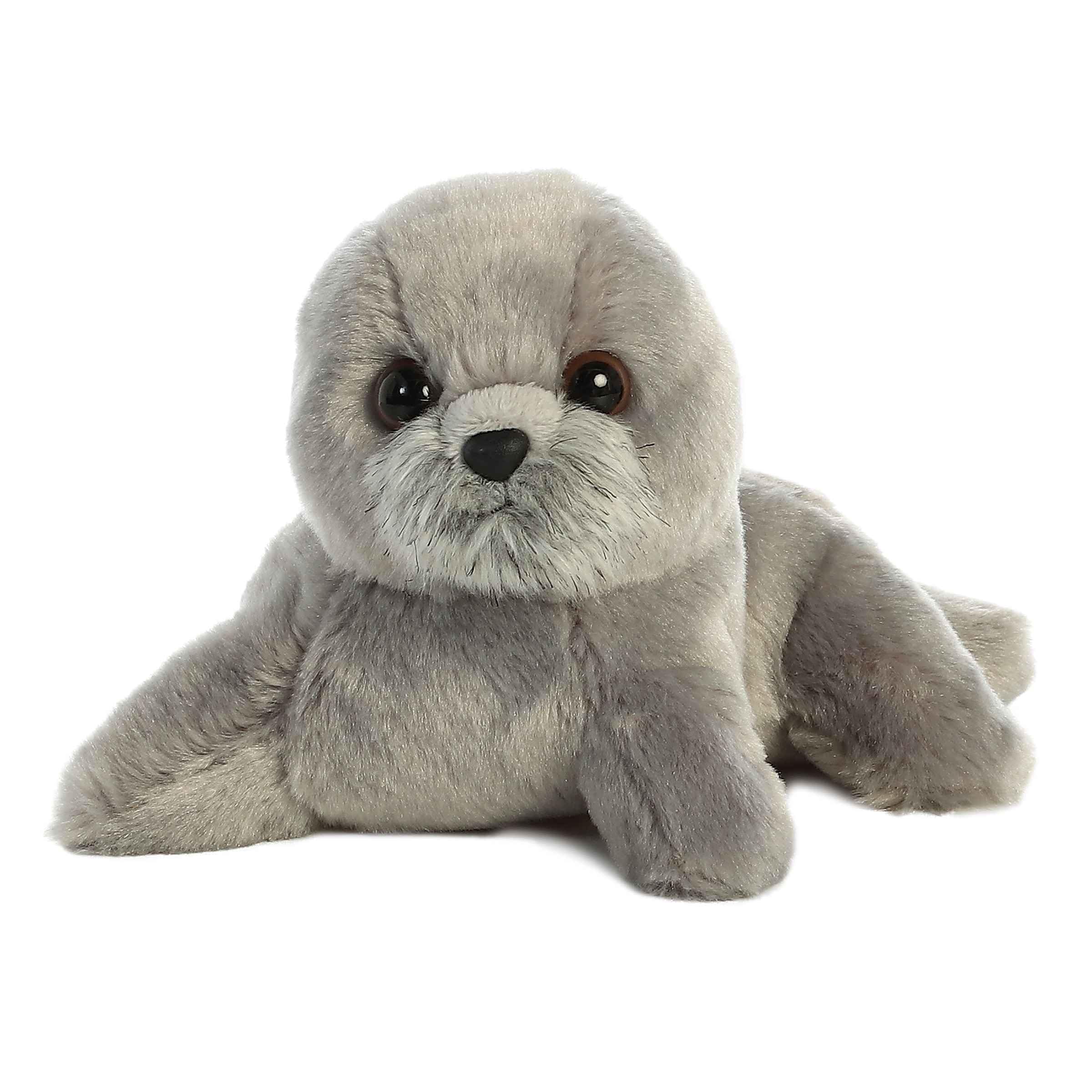 Aurora Mini Flopsie Harpo Seal Stuffed Animal – 7-Inch Soft Gray Plush Toy for Cuddling and Play