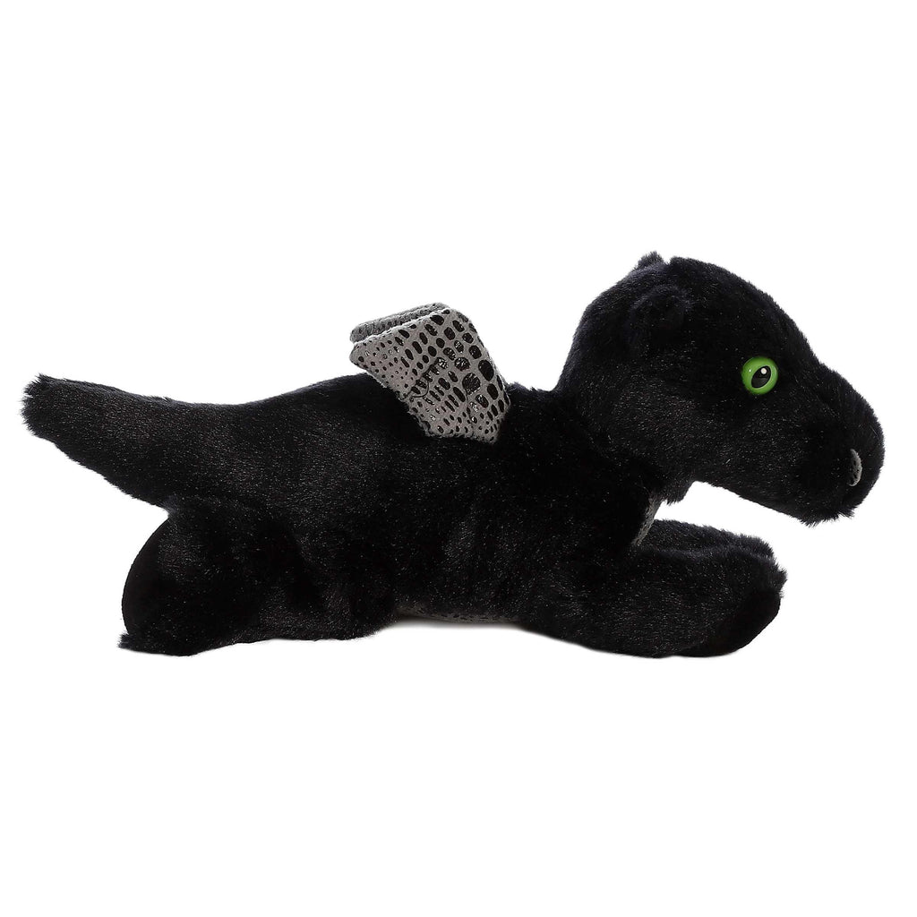 Aurora Mini Flopsie Midnight Dragon Plush – 6x10x4.5 Inch Soft Black Dragon with Green Eyes