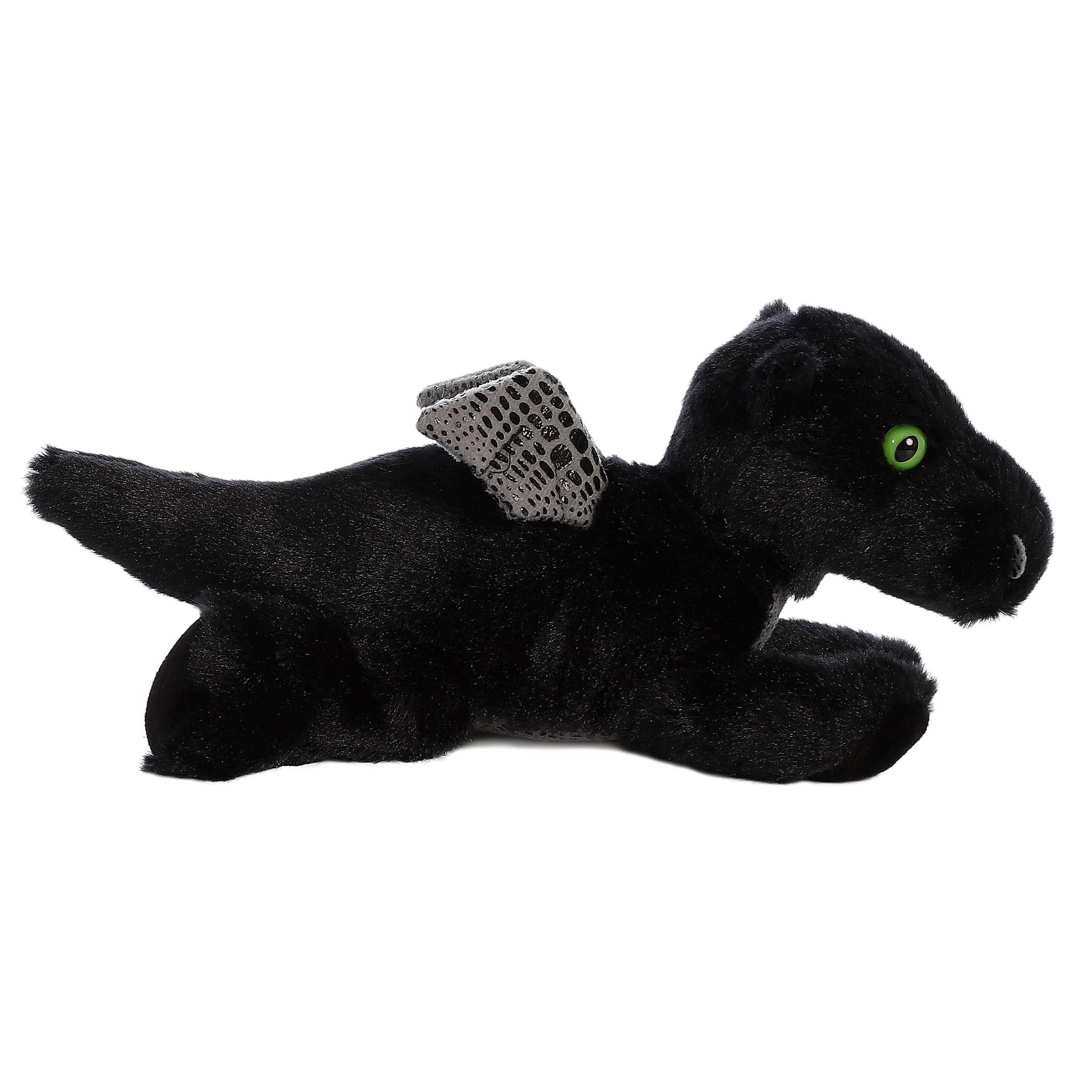 Aurora Mini Flopsie Midnight Dragon Plush – 6x10x4.5 Inch Soft Black Dragon with Green Eyes