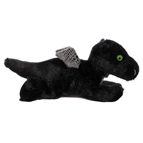 Aurora Mini Flopsie Midnight Dragon Plush – 6x10x4.5 Inch Soft Black Dragon with Green Eyes