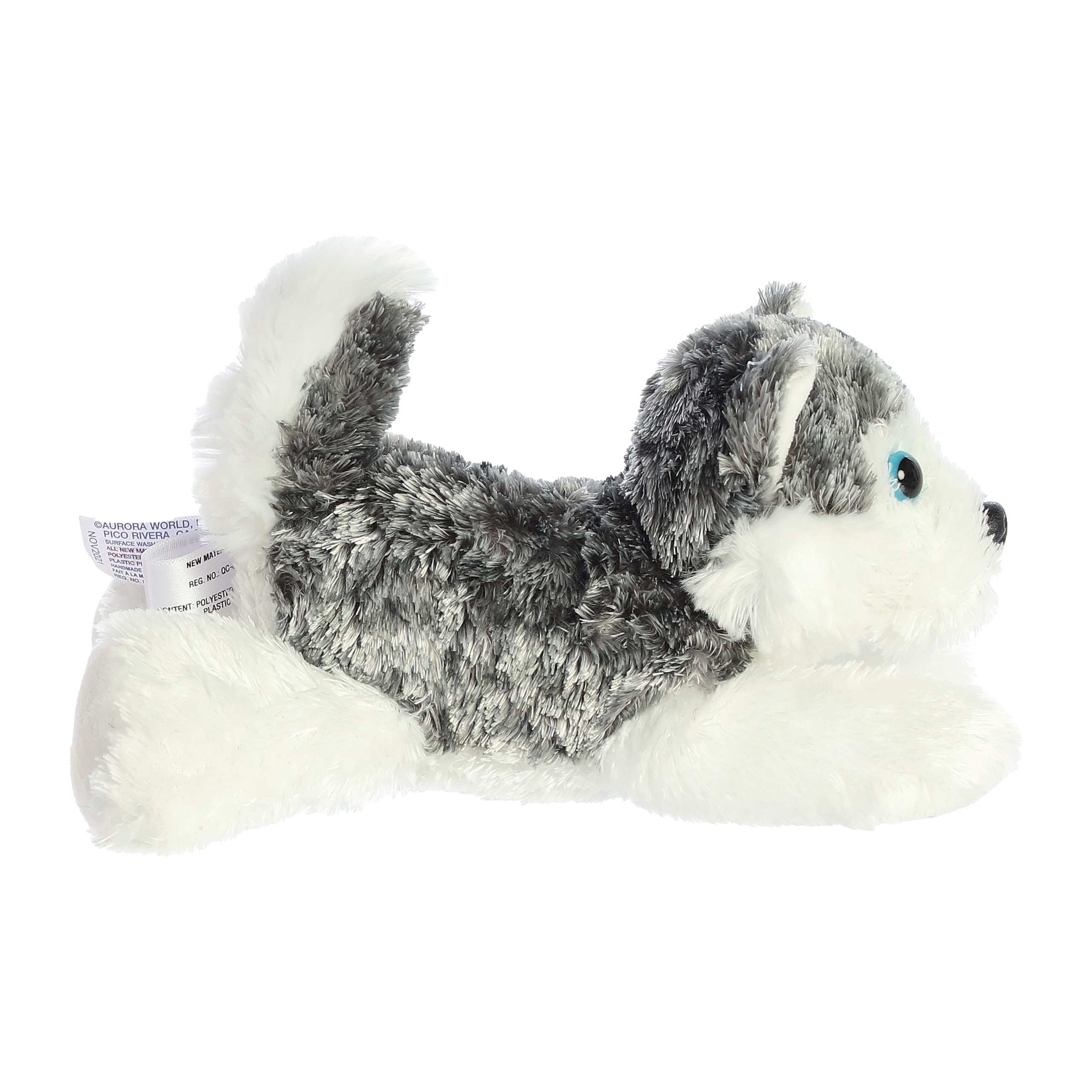 Aurora Mini Flopsie Mush Plush Husky – 8 Inch Soft Cuddly Toy for Kids and Adults, Gray & White