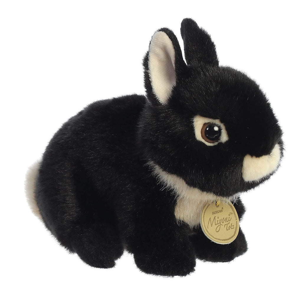 Aurora Miyoni Tots Netherland Dwarf Bunny - Hand-Stitched Black Stuffed Animal, 7.5 Inches