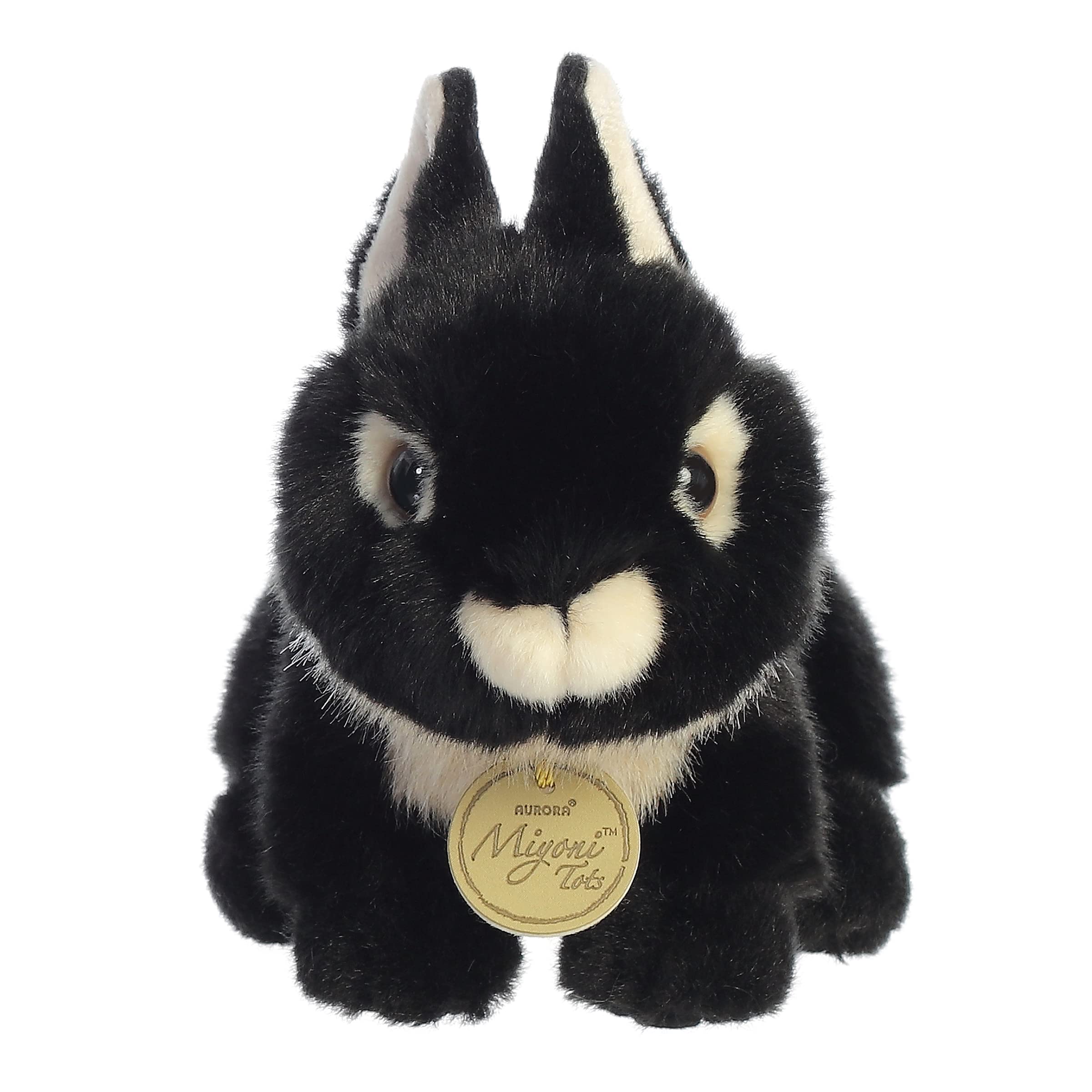 Aurora Miyoni Tots Netherland Dwarf Bunny - Hand-Stitched Black Stuffed Animal, 7.5 Inches