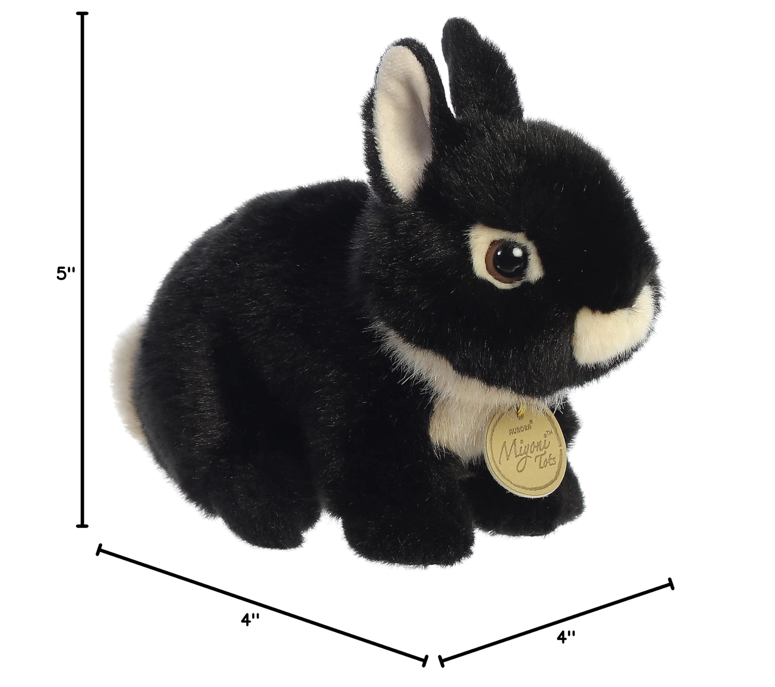 Aurora Miyoni Tots Netherland Dwarf Bunny - Hand-Stitched Black Stuffed Animal, 7.5 Inches