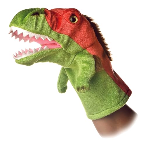 Aurora Velociraptor Hand Puppet - Interactive Plush, Green, 8 Inches