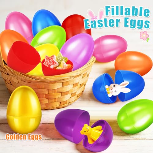 AuroTops 61 Pcs Plastic Easter Eggs Bulk - 2.3" Fillable Eggs in 9 Colors Plus Golden Egg for Hunts, Baskets, and Party Favors