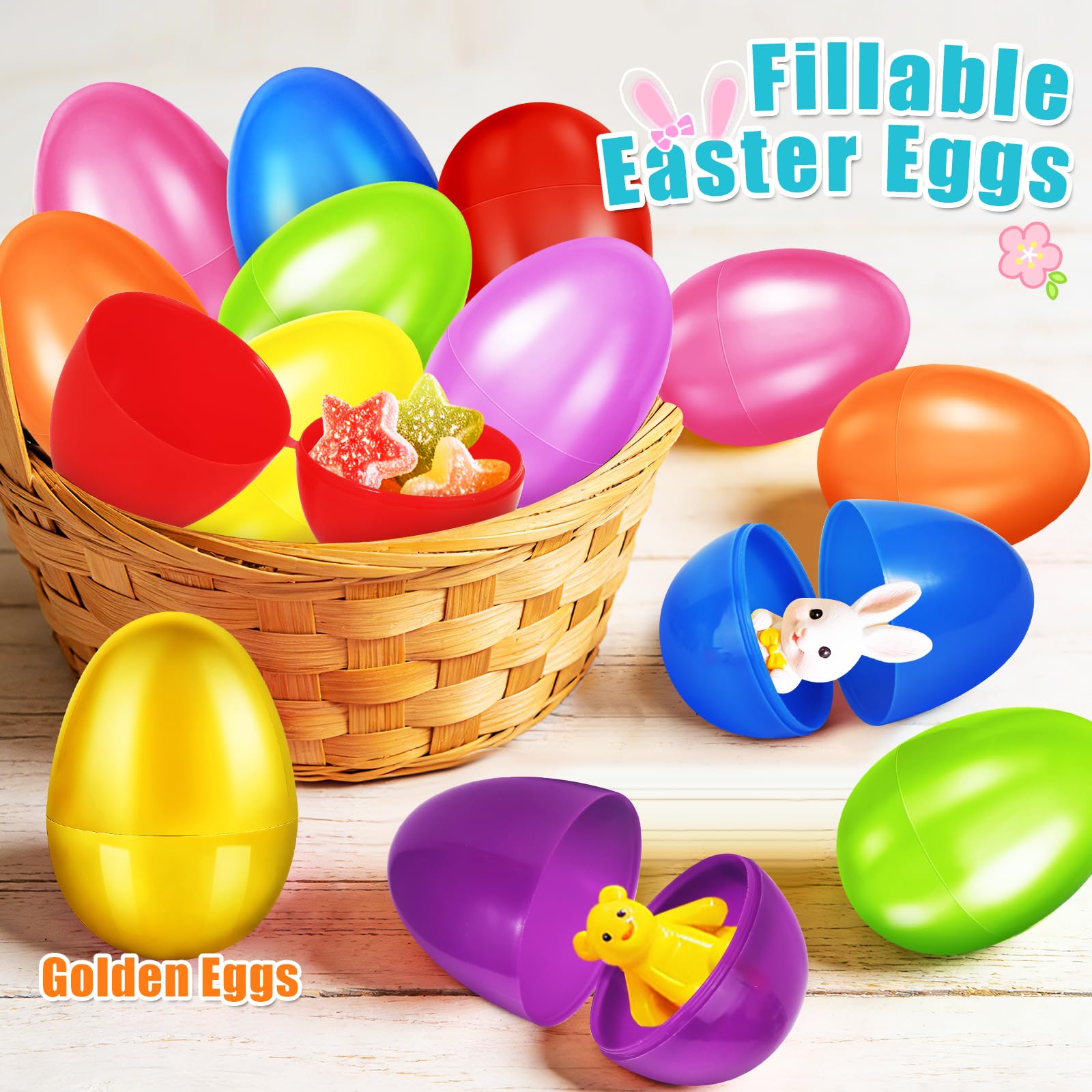 AuroTops 61 Pcs Plastic Easter Eggs Bulk - 2.3" Fillable Eggs in 9 Colors Plus Golden Egg for Hunts, Baskets, and Party Favors