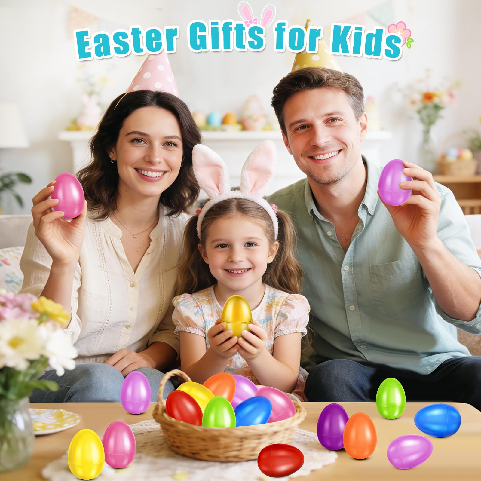 AuroTops 61 Pcs Plastic Easter Eggs Bulk - 2.3" Fillable Eggs in 9 Colors Plus Golden Egg for Hunts, Baskets, and Party Favors