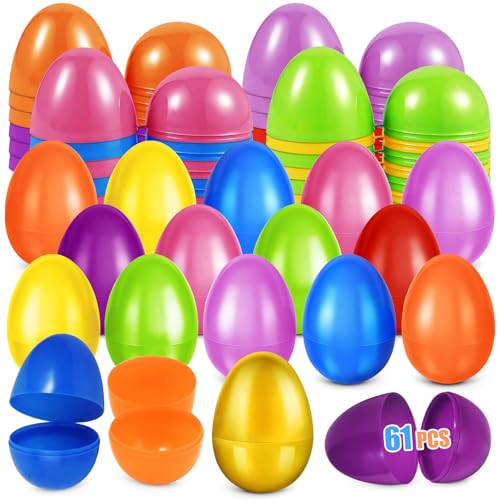AuroTops 61 Pcs Plastic Easter Eggs Bulk - 2.3" Fillable Eggs in 9 Colors Plus Golden Egg for Hunts, Baskets, and Party Favors