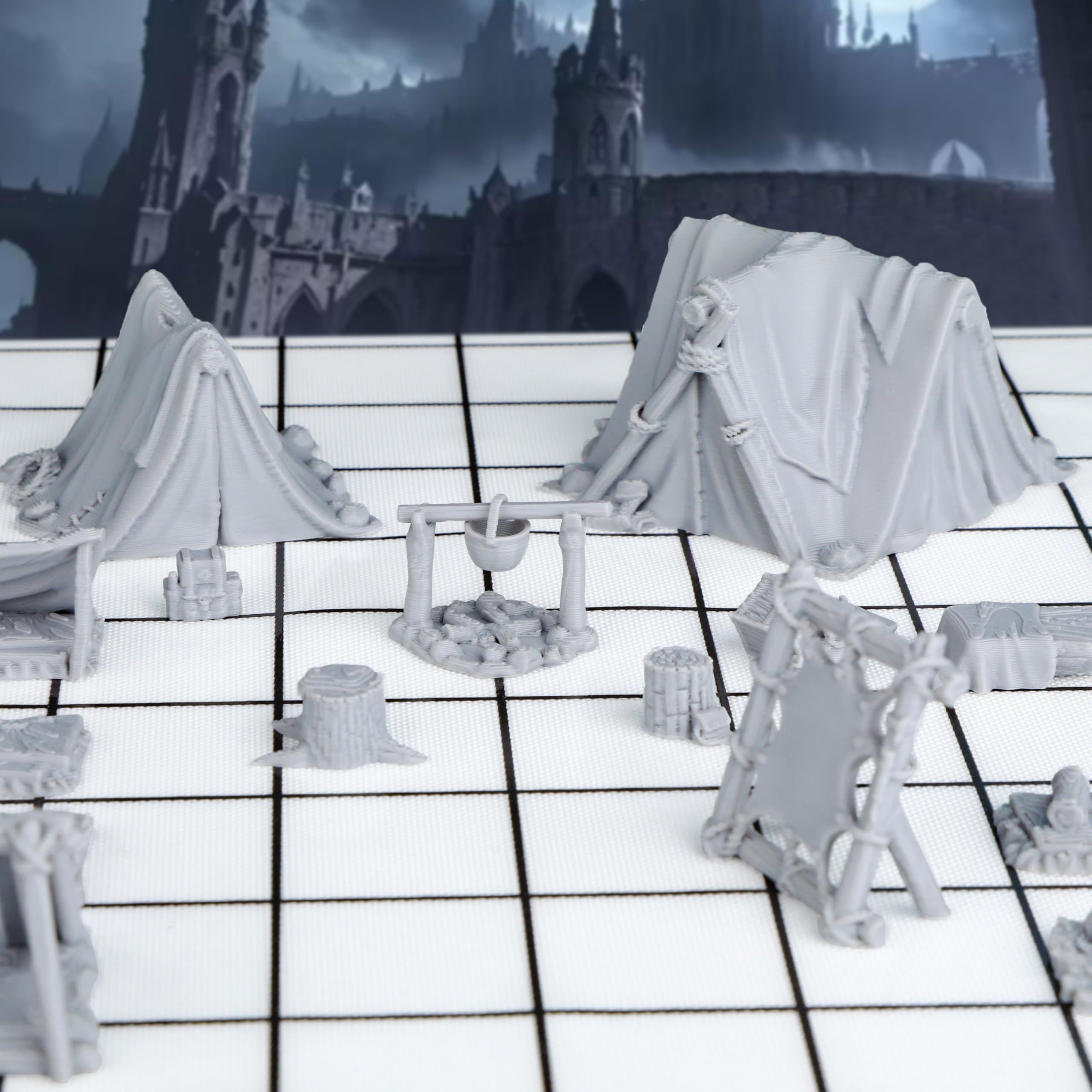 AUSPDICE 21-Piece Unpainted Camp Terrain Set for DND and Tabletop RPGs