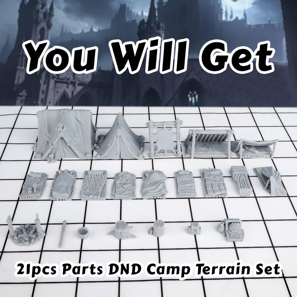 AUSPDICE 21-Piece Unpainted Camp Terrain Set for DND and Tabletop RPGs