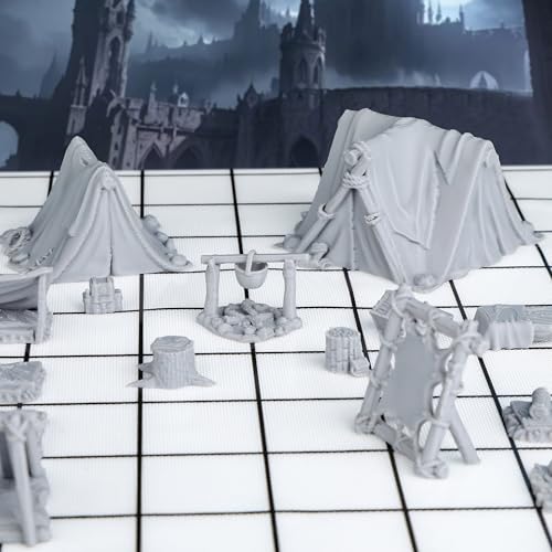 AUSPDICE 21-Piece Unpainted Camp Terrain Set for DND and Tabletop RPGs