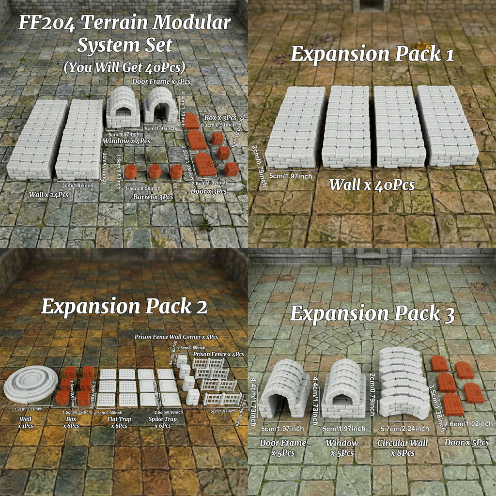 AUSPDICE Dungeon Walls Expansion Pack 2 - 40-Piece Modular Terrain Set for Tabletop RPGs (28mm Scale)