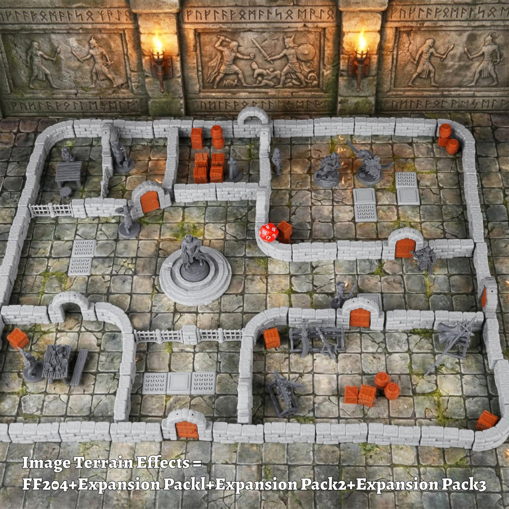 AUSPDICE Dungeon Walls Expansion Pack 2 - 40-Piece Modular Terrain Set for Tabletop RPGs (28mm Scale)