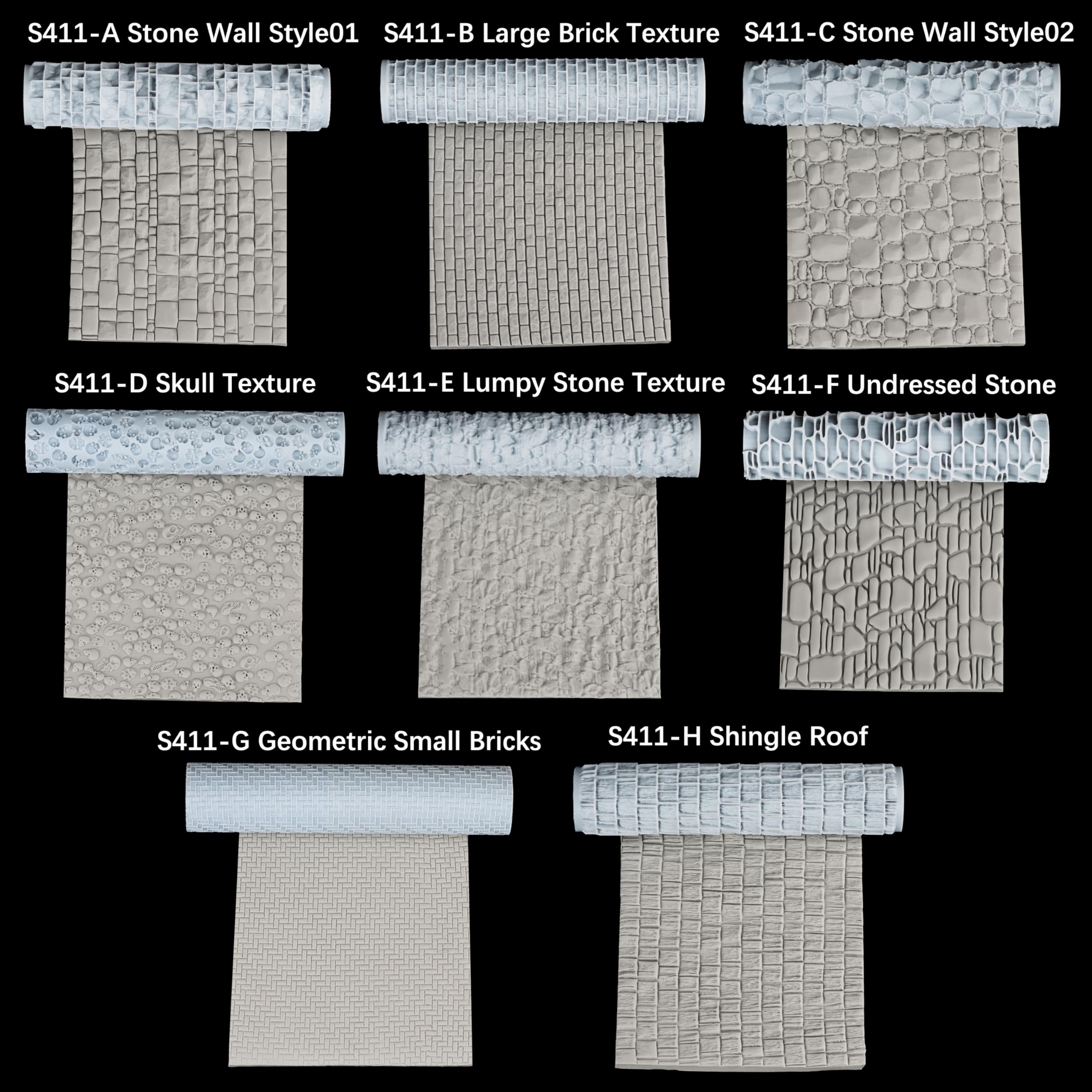 AUSPDICE Texture Roller Set – 16 Unique Patterns for RPG Terrain and Miniatures – Skull S411-D