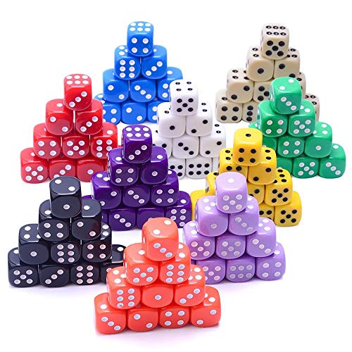 AUSTOR 100-Piece 16mm Acrylic Dice Set – 10 Solid Colors with Velvet Pouch for Game Night, Math, and More