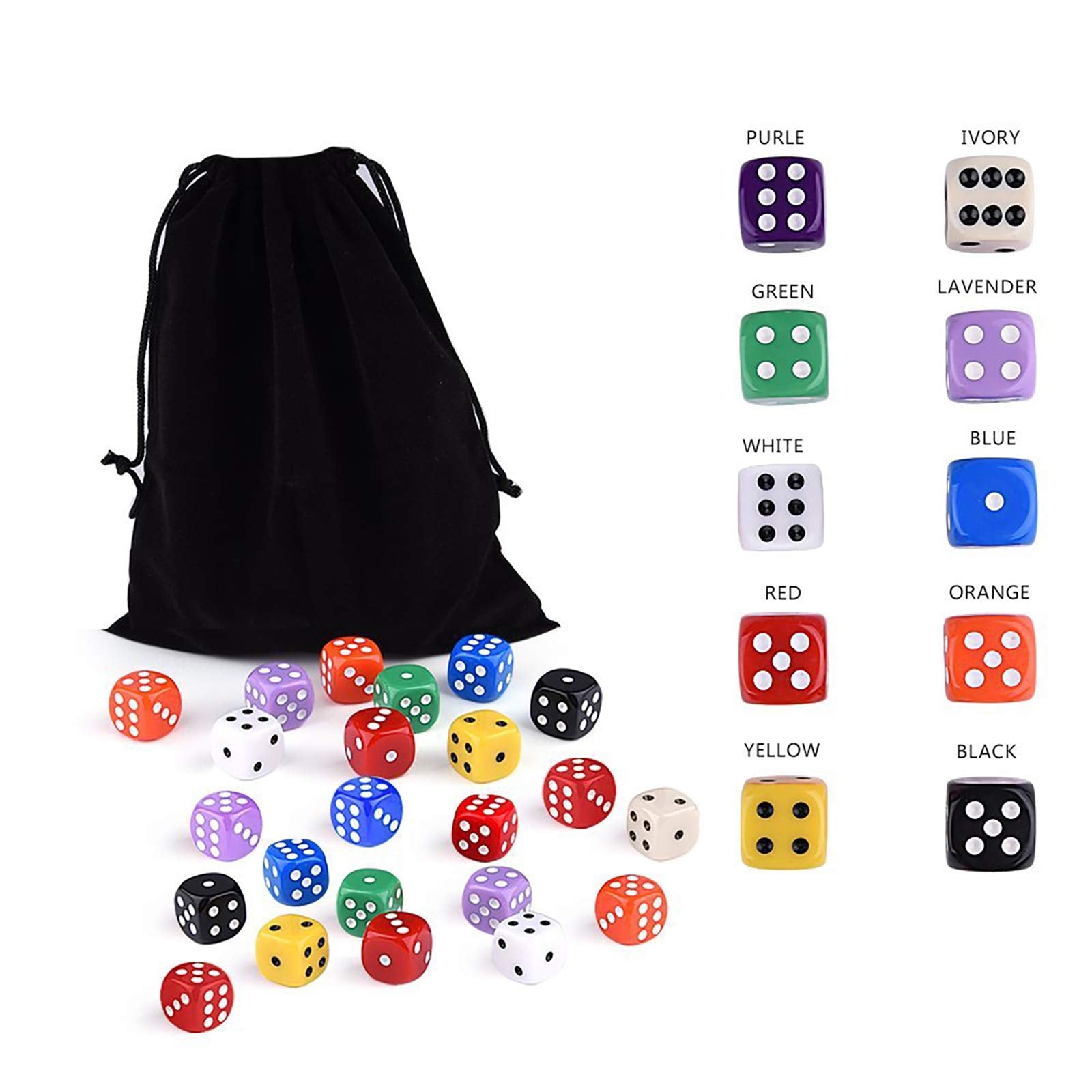 AUSTOR 100-Piece 16mm Acrylic Dice Set – 10 Solid Colors with Velvet Pouch for Game Night, Math, and More