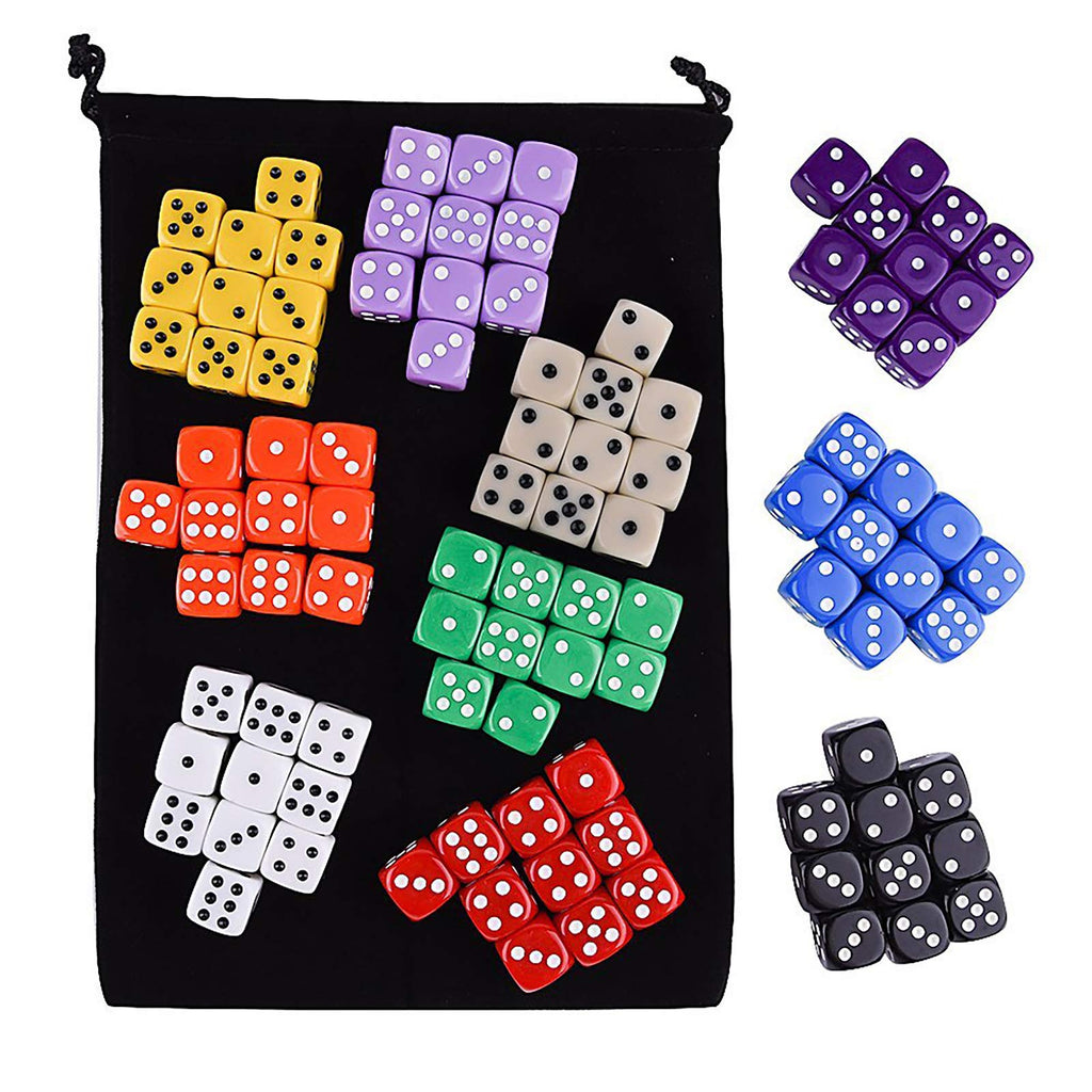 AUSTOR 100-Piece 16mm Acrylic Dice Set – 10 Solid Colors with Velvet Pouch for Game Night, Math, and More