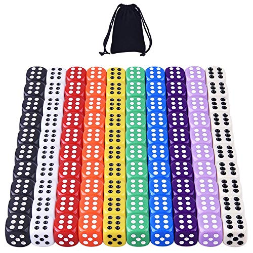 AUSTOR 100-Piece 16mm Acrylic Dice Set – 10 Solid Colors with Velvet Pouch for Game Night, Math, and More