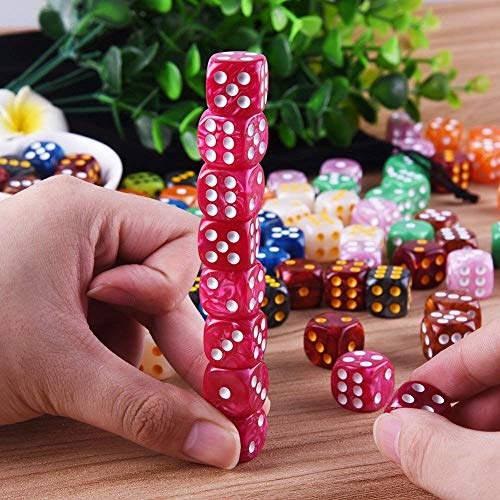 AUSTOR 100-Piece 6-Sided Dice Set – 10 Pearl Colors, Rounded Edges, Velvet Pouch for Tenzi, Farkle, Yahtzee, Bunco & Math
