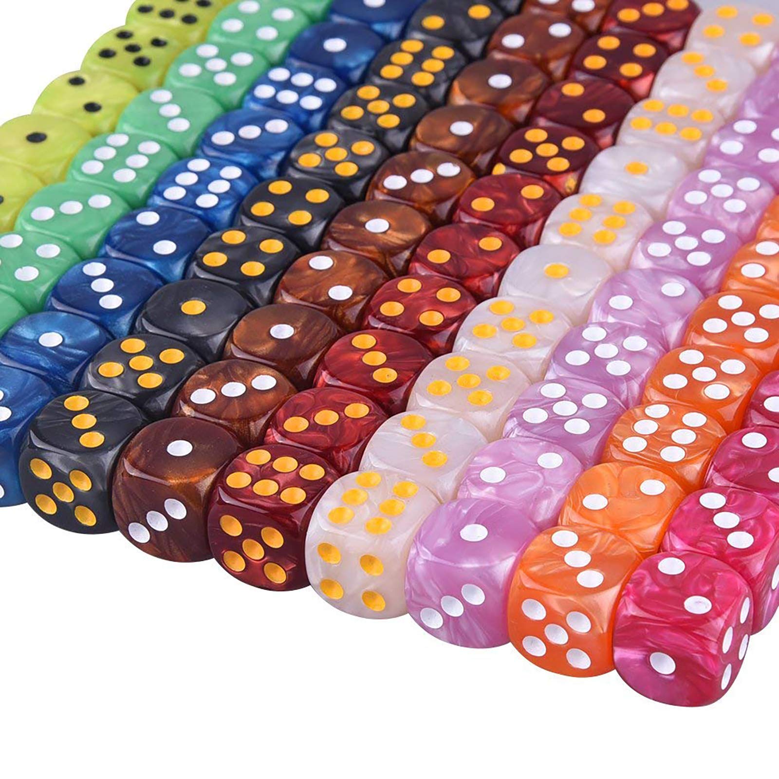 AUSTOR 100-Piece 6-Sided Dice Set – 10 Pearl Colors, Rounded Edges, Velvet Pouch for Tenzi, Farkle, Yahtzee, Bunco & Math