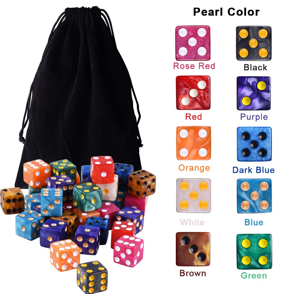 AUSTOR 100-Piece Pearl Color Dice Set – 16mm Standard Dice with Velvet Pouch