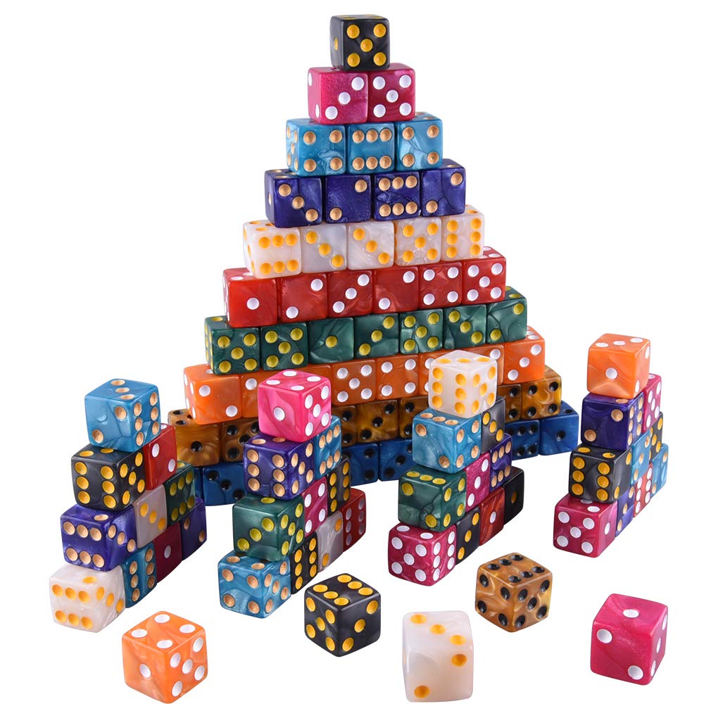 AUSTOR 100-Piece Pearl Color Dice Set – 16mm Standard Dice with Velvet Pouch