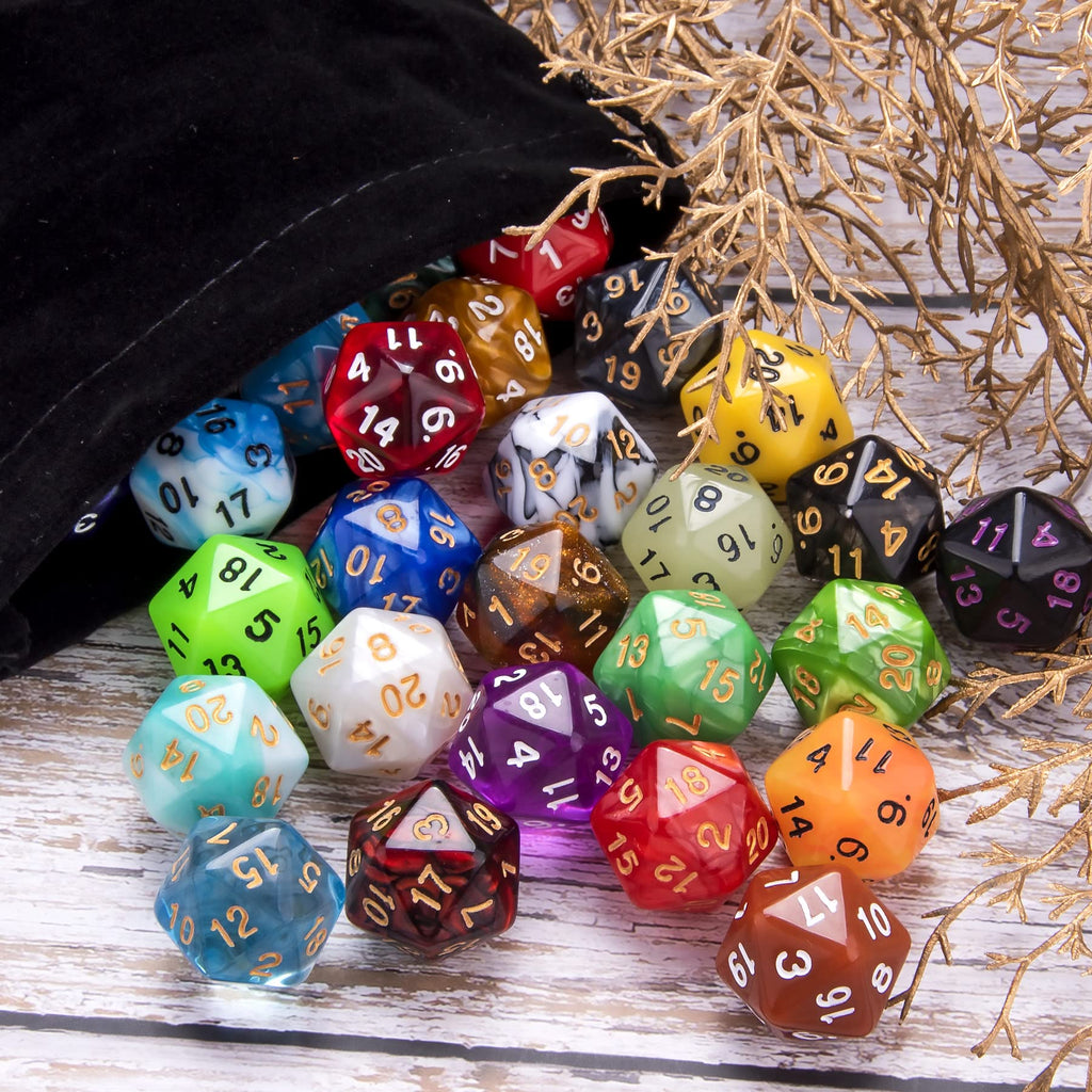 AUSTOR 42-Piece D20 Dice Set – Mixed Colors, Black Velvet Pouch (for D&D, RPG, Table Games)
