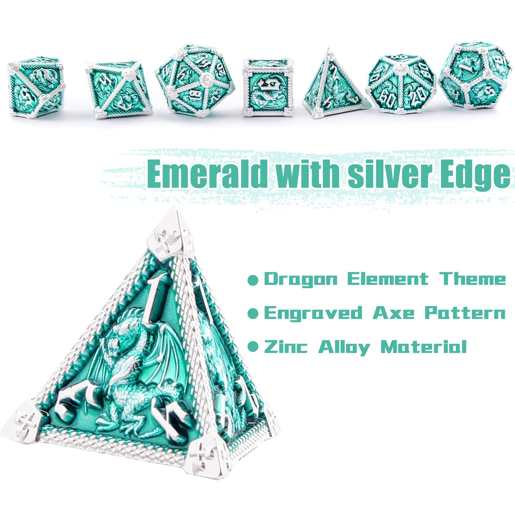 AUSTOR 7-Die Metal DND Dice Set – Dragon-Themed Zinc Alloy Dice with Storage Box