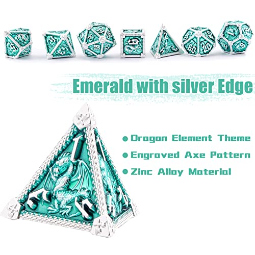 AUSTOR 7-Die Metal DND Dice Set – Dragon-Themed Zinc Alloy Dice with Storage Box