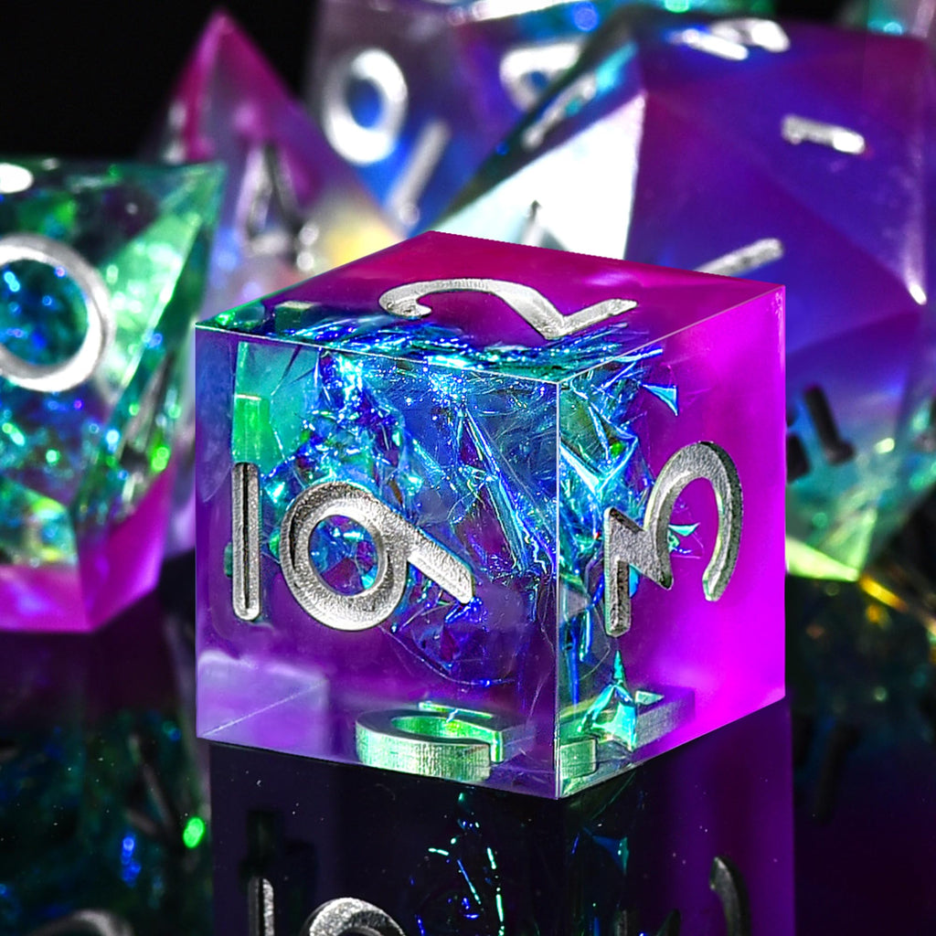 AUSTOR 7-Die Sharp Edge Polyhedral Dice Set – Handmade Resin Dice for D&D RPG MTG (Violet & Blue)