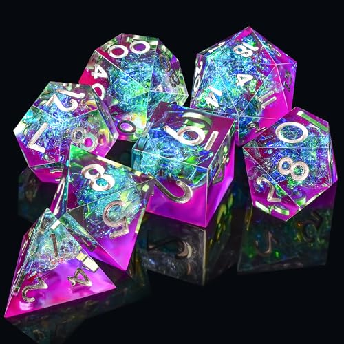 AUSTOR 7-Die Sharp Edge Polyhedral Dice Set – Handmade Resin Dice for D&D RPG MTG (Violet & Blue)