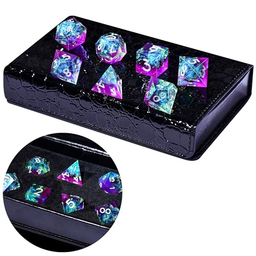 AUSTOR 7-Die Sharp Edge Polyhedral Dice Set – Handmade Resin Dice for D&D RPG MTG (Violet & Blue)