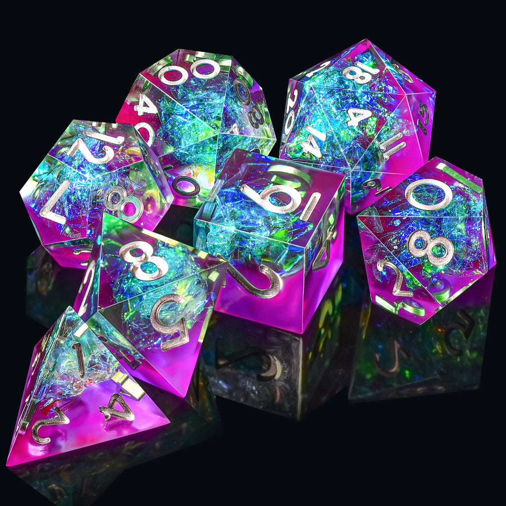 AUSTOR 7-Die Sharp Edge Polyhedral Dice Set – Handmade Resin Dice for D&D RPG MTG (Violet & Blue)