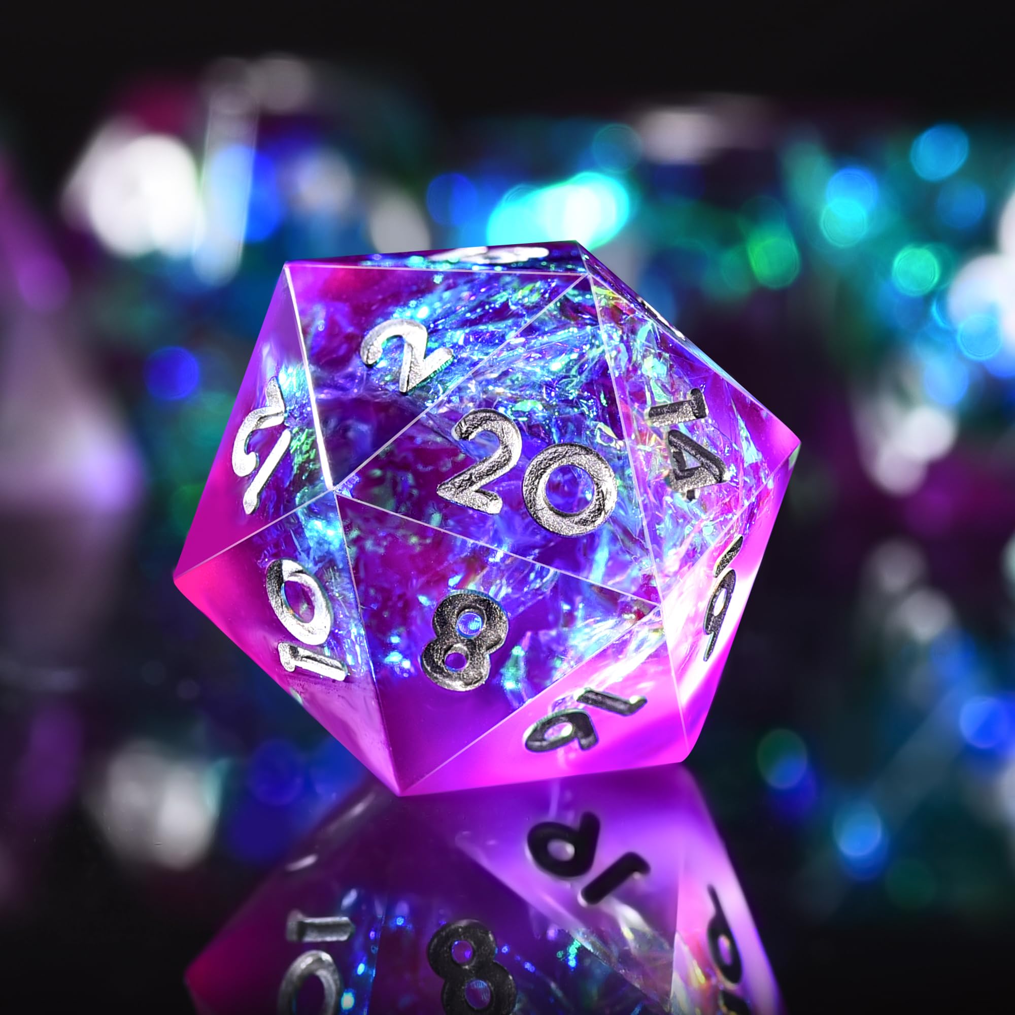AUSTOR 7-Die Sharp Edge Polyhedral Dice Set – Handmade Resin Dice for D&D RPG MTG (Violet & Blue)
