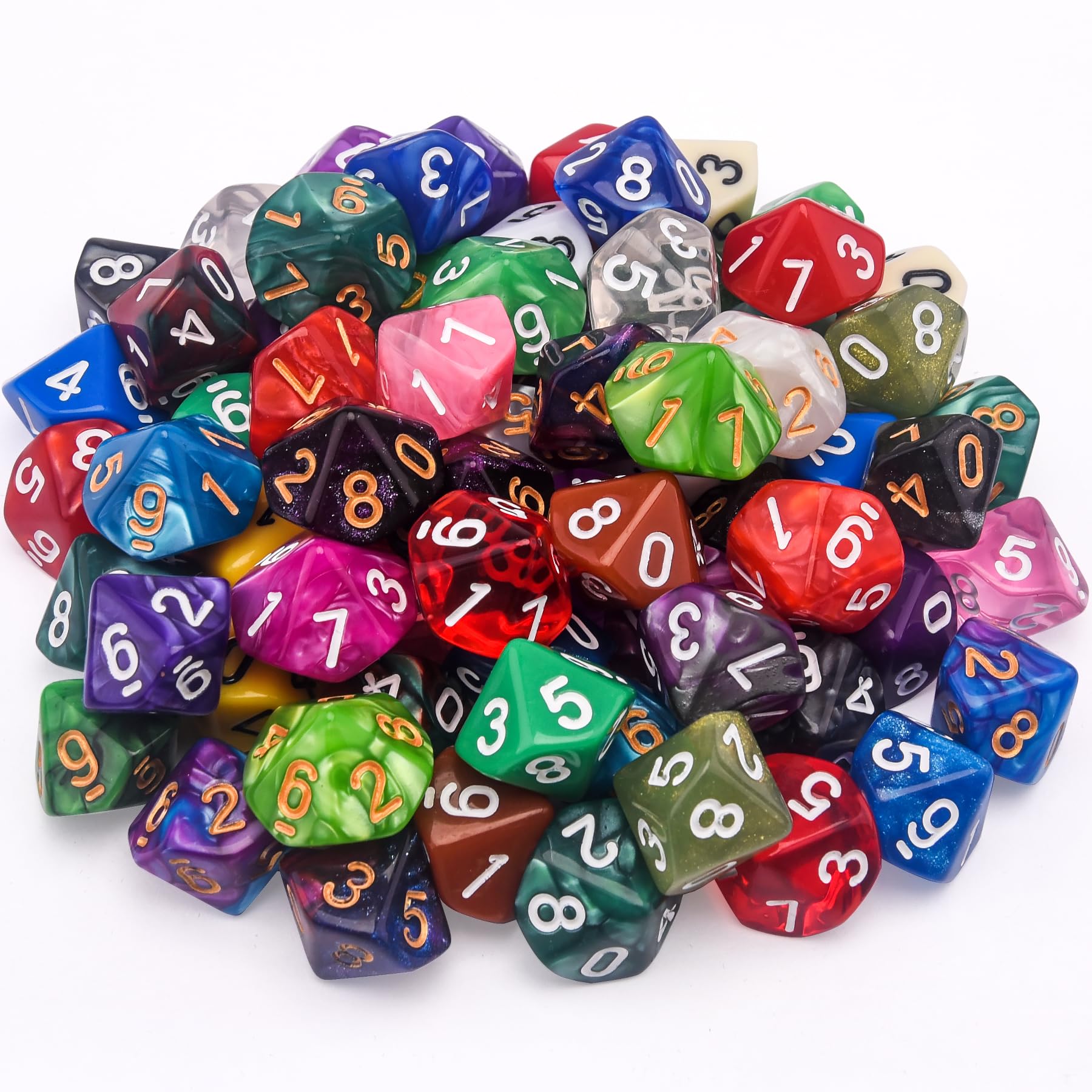 AUSTOR 70-Piece 10-Sided Dice Set – Mixed Colors with Black Velvet Bag