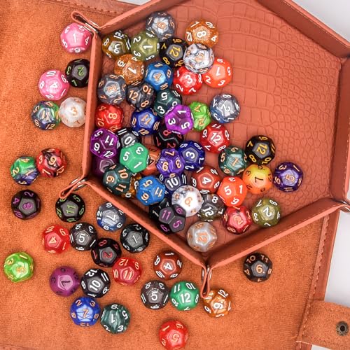AUSTOR 70-Piece D12 Dice Set – Mixed Colors Polyhedral Dice with Velvet Storage Bag for DND RPG MTG