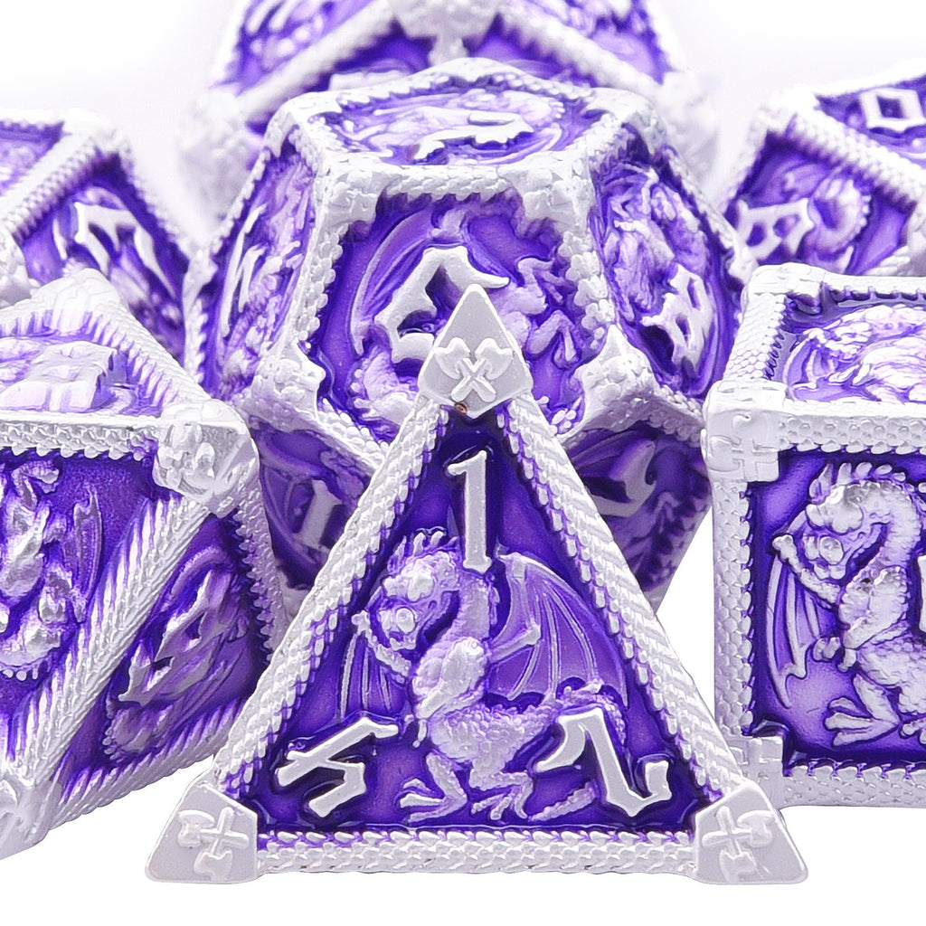 AUSTOR Metal D&D Dice Set - 7 Polyhedral Dice with Dragon Design, Zinc Alloy, Storage Box Included