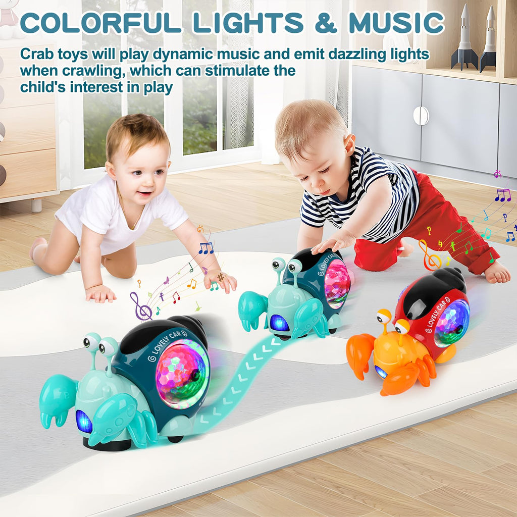 AUTOKAKUM Electronic Crab Toy – Crawling Toy with Lights, Music, and Obstacle Avoidance for Toddlers