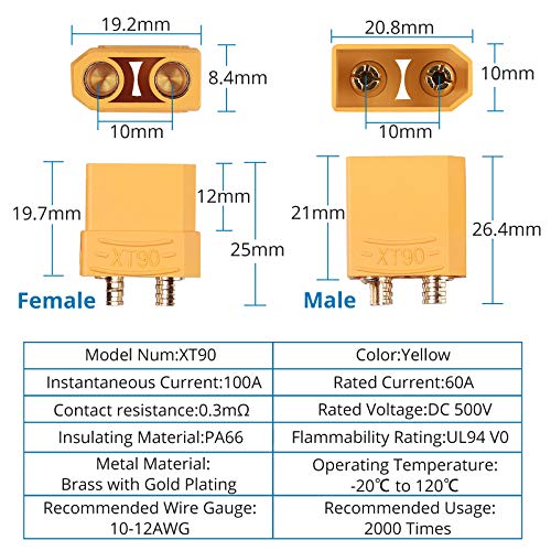 AUTOUTLET 10 Pairs XT90 Male Female Bullet Connectors with Heat Shrink for RC LiPo Batteries