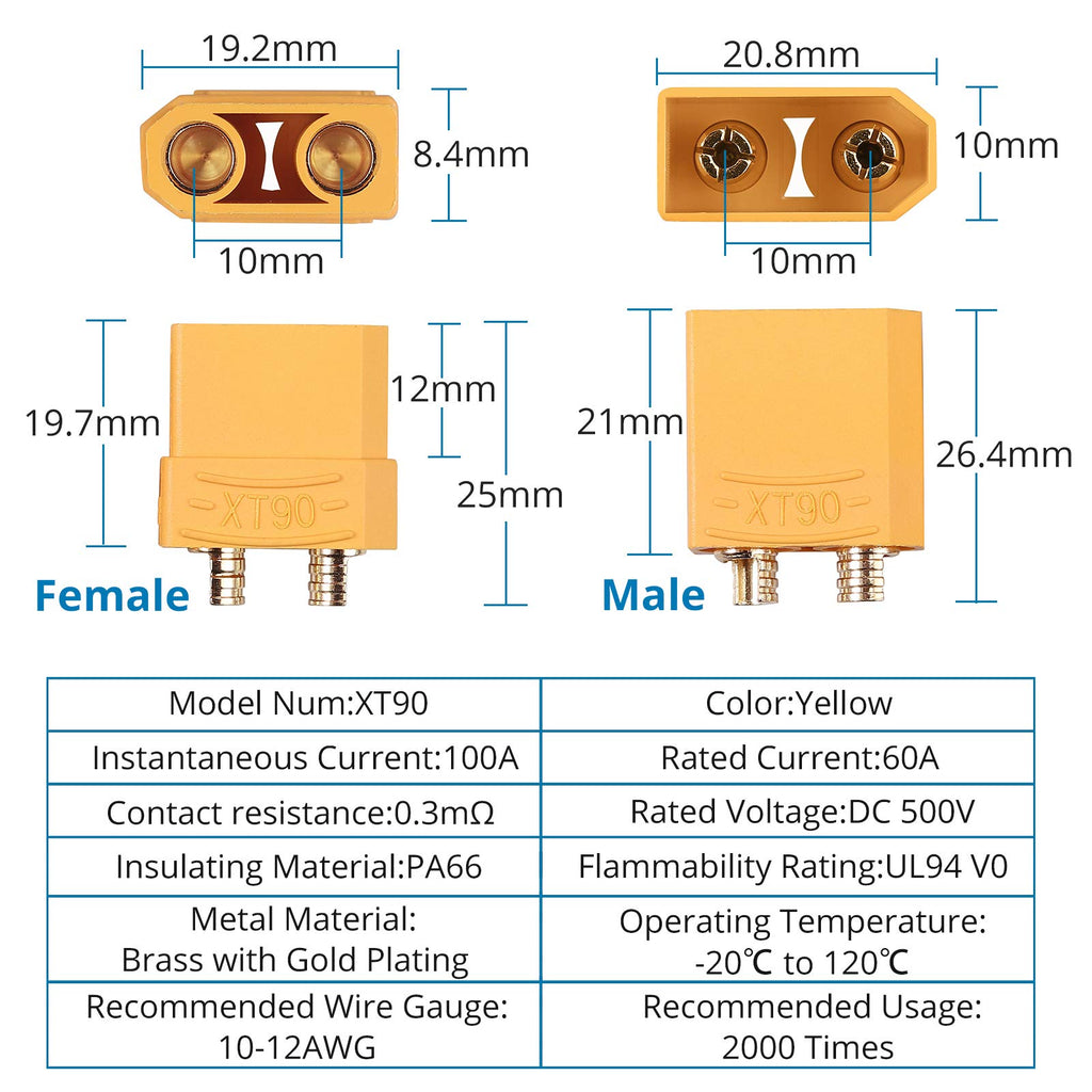 AUTOUTLET 10 Pairs XT90 Male Female Bullet Connectors with Heat Shrink for RC LiPo Batteries