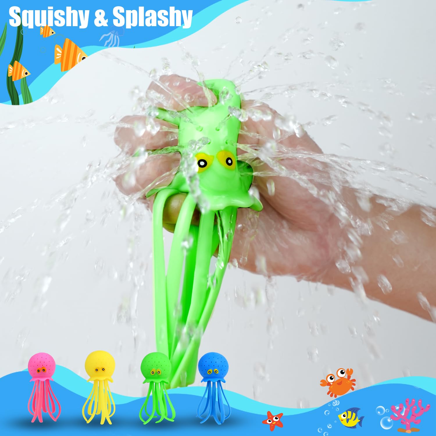 Auvitaya 4-Pack Octopus Water Balls – Sensory Stress Relief Floating Pool Toys for Kids, Toddler Swim & Bath Toys, Goodie Bag Fillers