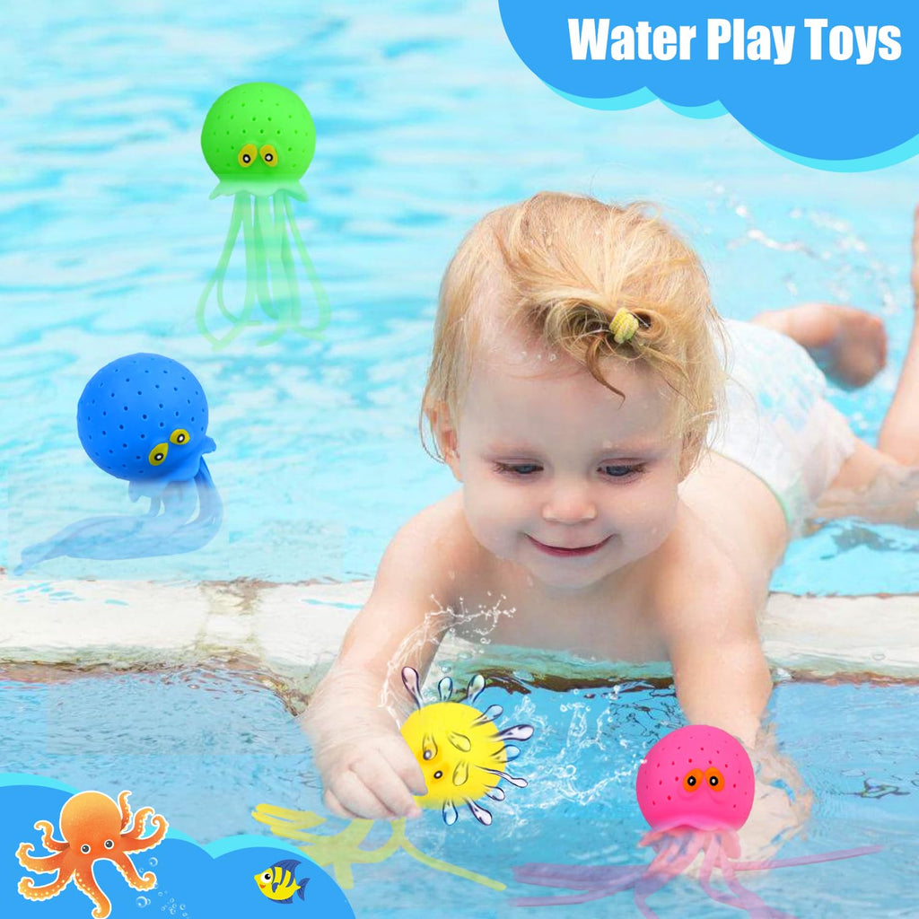 Auvitaya 4-Pack Octopus Water Balls – Sensory Stress Relief Floating Pool Toys for Kids, Toddler Swim & Bath Toys, Goodie Bag Fillers