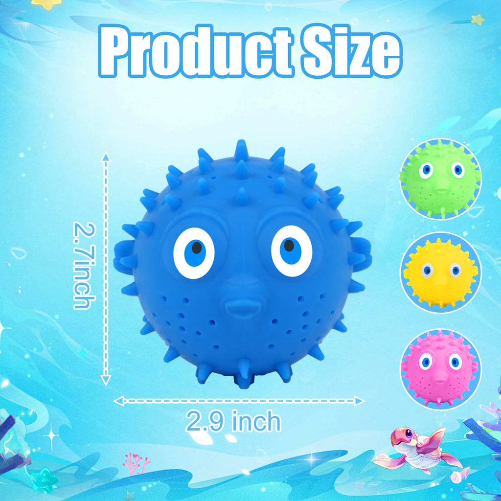 Auvitaya Pufferfish Water Balls - 4 Pack Sensory Stress Relief Floating Pool Toys for Kids