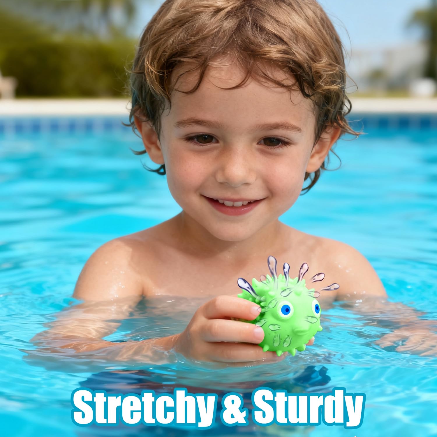 Auvitaya Pufferfish Water Balls - 4 Pack Sensory Stress Relief Floating Pool Toys for Kids
